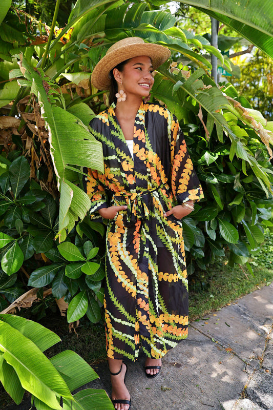Kimono Long Cover Up | Lei Mau Loa Black