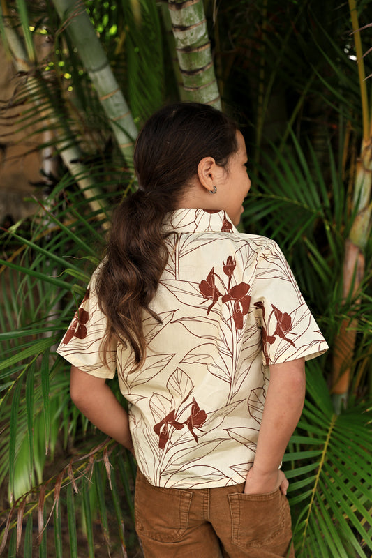 Keiki Boys Aloha Shirt | Maroon/Off Yellow Ginger