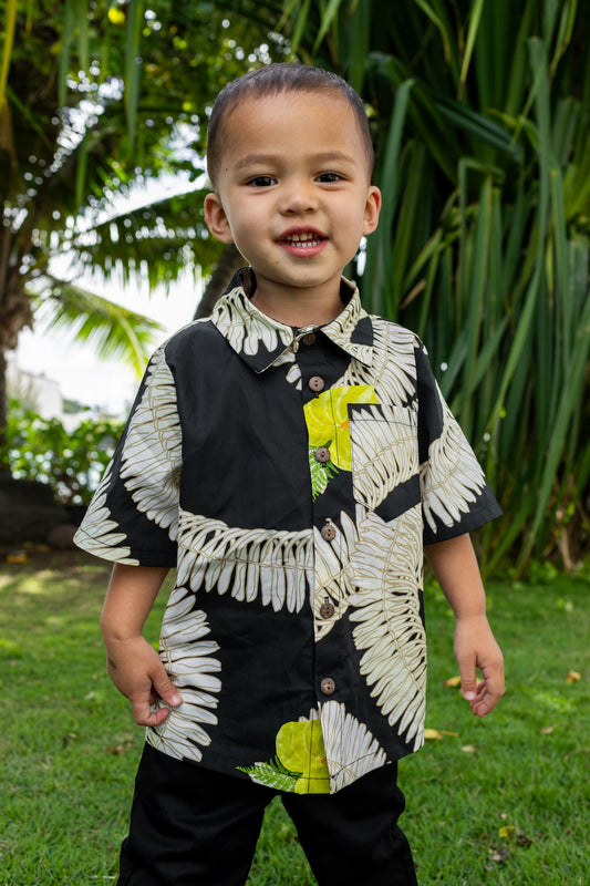 Keiki Aloha Shirt | Black Ginger Lei