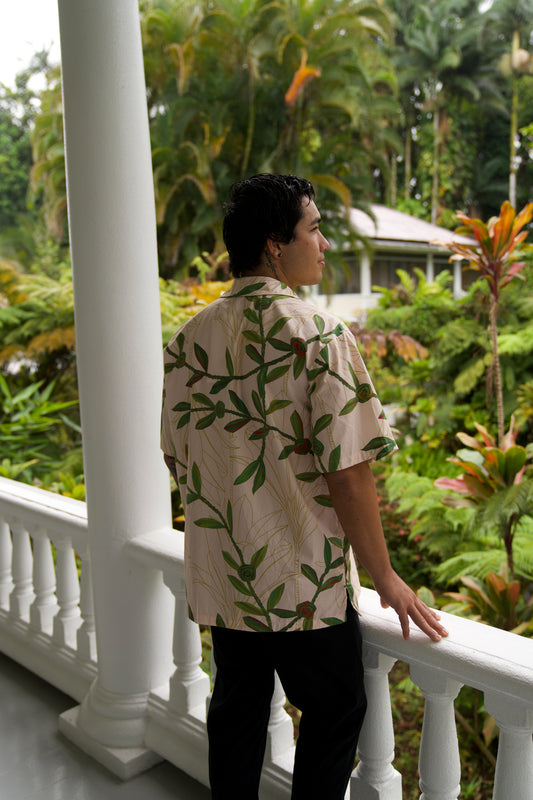 Men's Aloha Shirt Full Button Down | Hilo Ti Leaf White