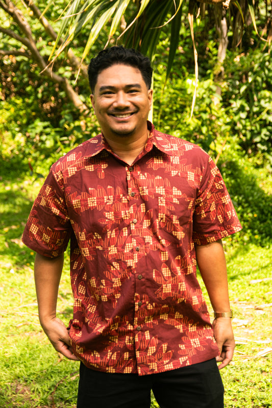 Men's Aloha Shirt Full Button Down | Palaka Fern Red
