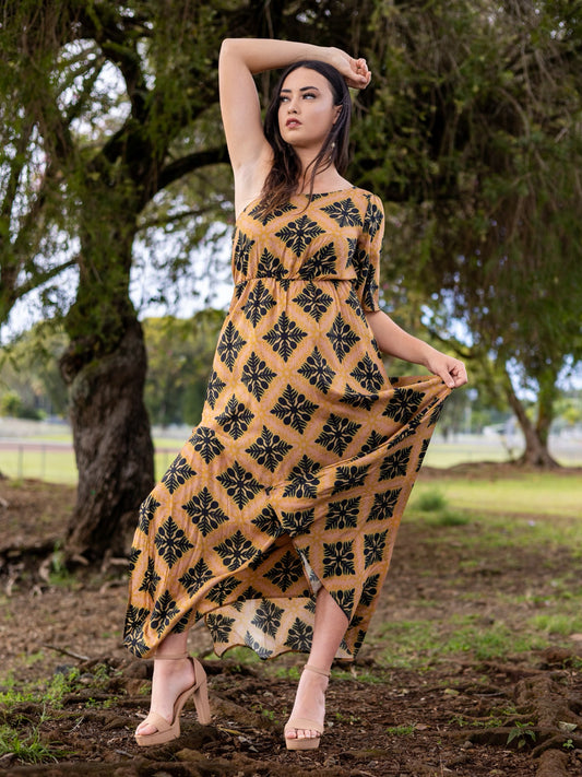 Tehani One Shoulder Dress | Hawaiian Quilt Kulolo
