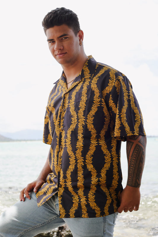 Men's Aloha Shirt Full Button Down | Aloha Lei Gold