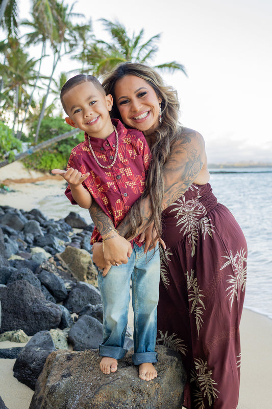 Keiki Boys Aloha Shirt | Palaka Fern Red