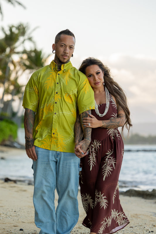 Men's Aloha Shirt Full Button Down | Lauae Green