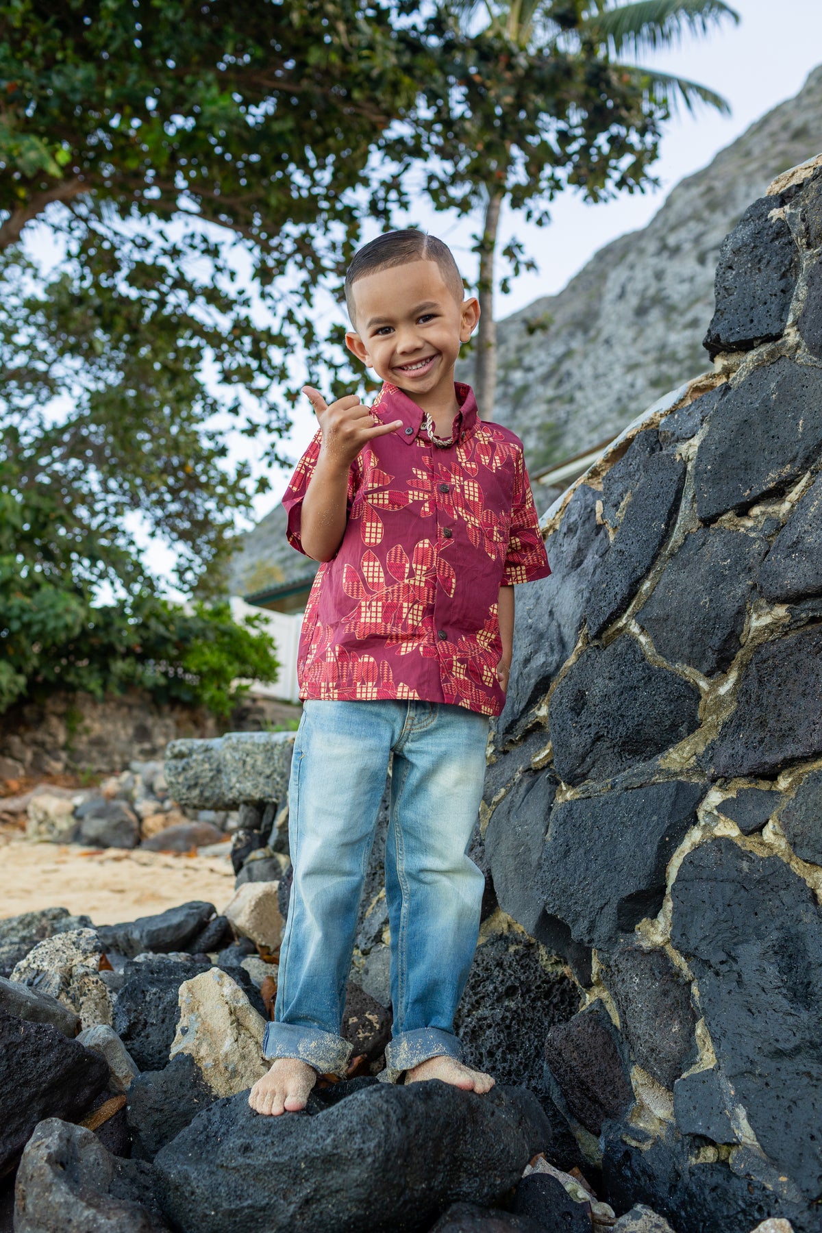 Keiki Boys Aloha Shirt | Palaka Fern Red – LexBreezy Hawaii