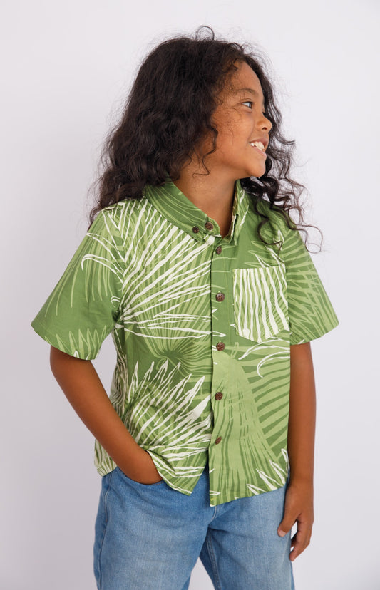 Keiki Boys Aloha Shirt | Loulu Palm Green