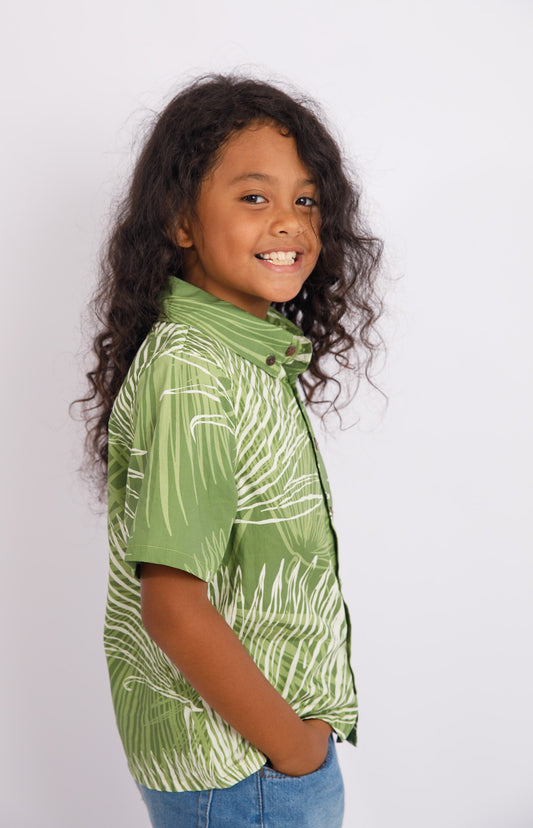 Keiki Boys Aloha Shirt | Loulu Palm Green