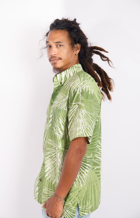 Men's Aloha Shirt Full Button Down| Loulu Palm Green