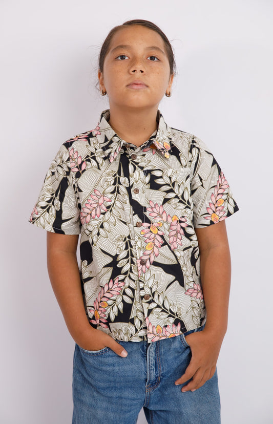 Keiki Boys Aloha Shirt | Shell Banana Black
