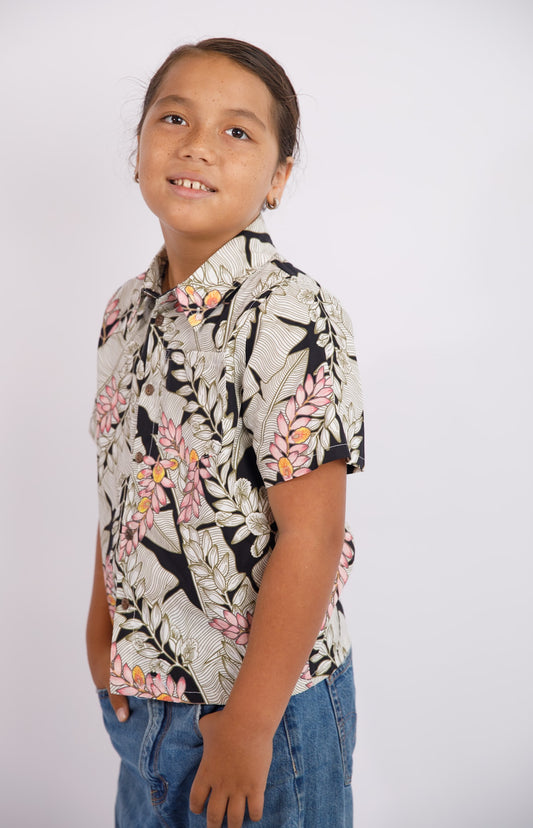 Keiki Boys Aloha Shirt | Shell Banana Black