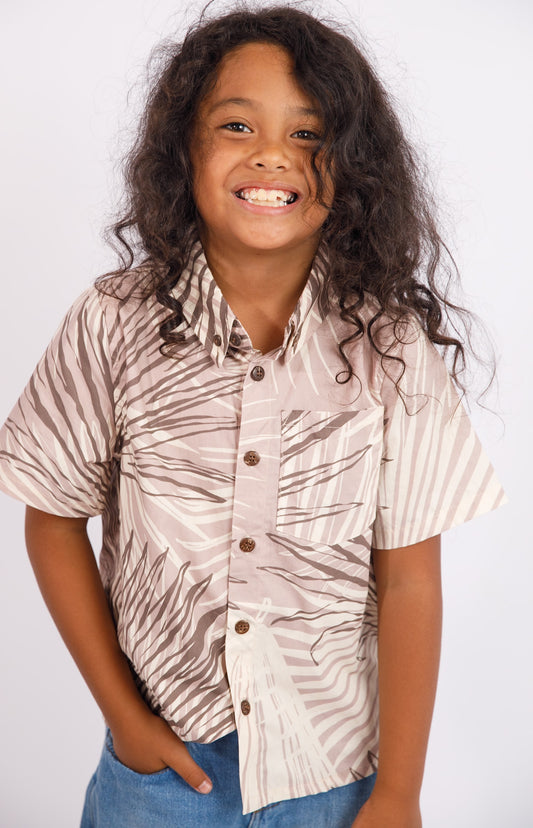 Keiki Boys Aloha Shirt | Loulu Palm Grey