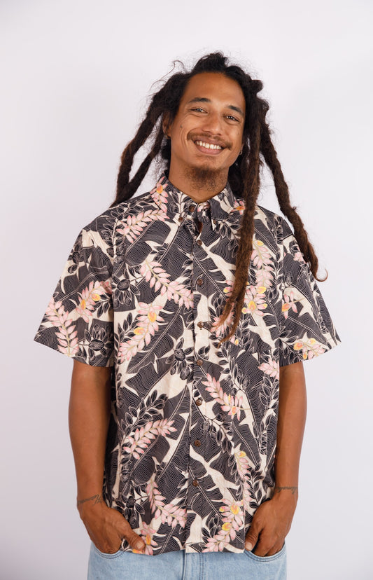 Men's Aloha Shirt Full Button Down| Shell Banana Apricot