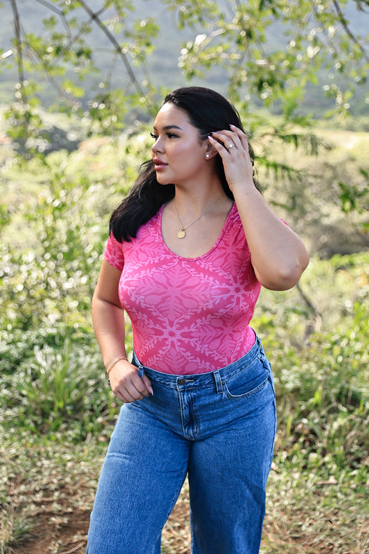 Kana Bodysuit | Hawaiian Quilt Pink (KALA MAI)