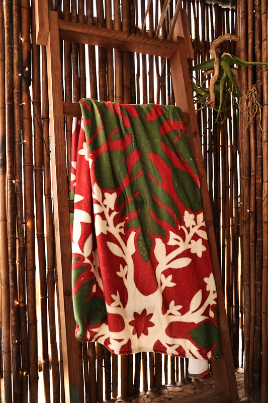 Plush Blanket | Hawaiian Quilt Red/Green