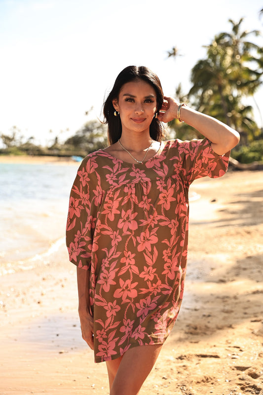 Babydoll Dress | Orchid Ti Leaf Rum Punch (Kala Mai)