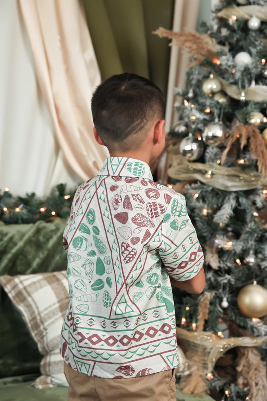Keiki Aloha LONG SLEEVE Shirt | Jingle Shells Xmas Green/Red (KALA MAI)