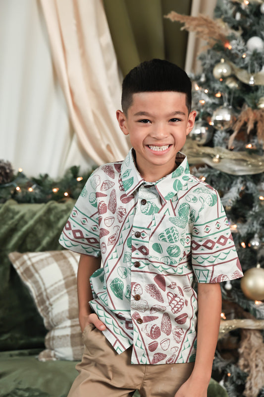 Keiki Aloha LONG SLEEVE Shirt | Jingle Shells Xmas Green/Red (KALA MAI)
