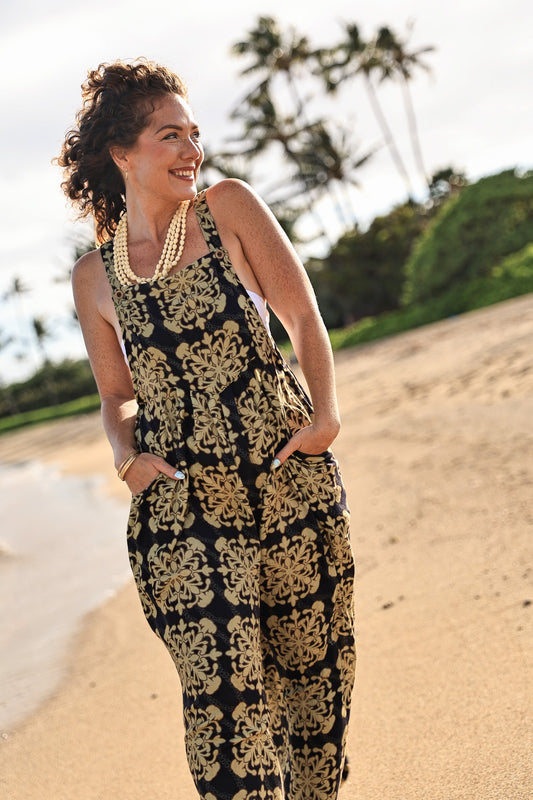 Bridget Overall Jumper | Puakenikeni Quilt Gold/Black