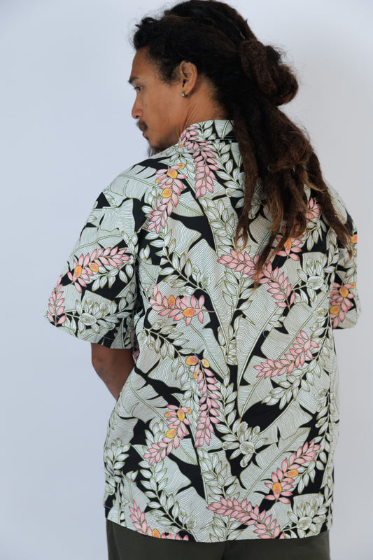 Men's Aloha Shirt Full Button Down Cotton | Shell Banana Black