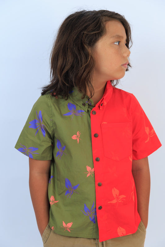 Keiki Boys Aloha Shirt | Ginger Green/Red