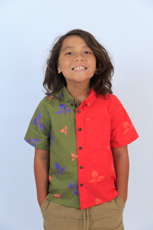 Keiki Boys Aloha Shirt | Ginger Green/Red