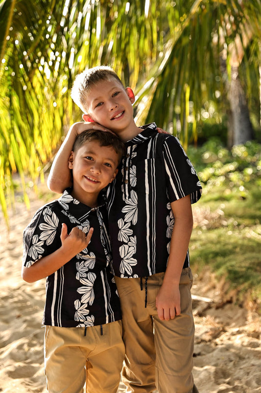 Keiki Aloha Shirt | Naupaka Black/White (KALA MAI)