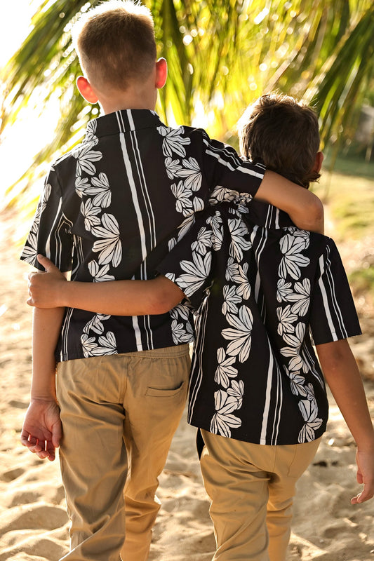 Keiki Aloha Shirt | Naupaka Black/White (KALA MAI)
