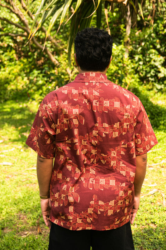 Men's Aloha Shirt Full Button Down | Palaka Fern Red