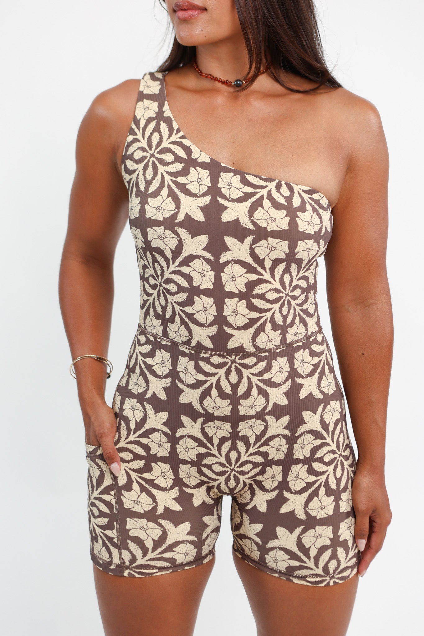 One Shoulder Jumpsuit | Quilt Mocha Brown ABT X LBH – LexBreezy Hawaii