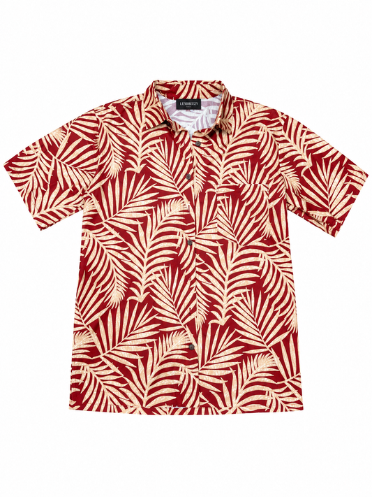 Men's Aloha Shirt Full Button Down | Lauhala Foliage Red (KALA MAI)