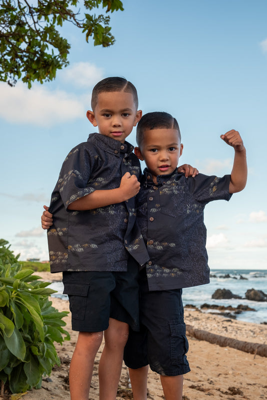 Keiki Boys Aloha Shirt | Manini Black Sand