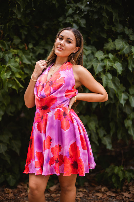 Kalea Cowl Neck Dress | Island Daydream Guava Glow