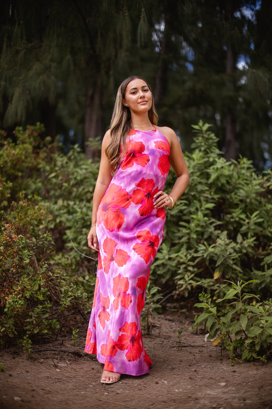 Kalea Halter Dress | Island Daydream Guava Glow