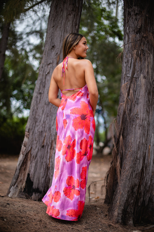 Kalea Halter Dress | Island Daydream Guava Glow