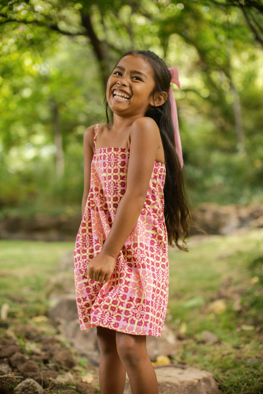palaka dress Authentic Hawaiian Print 2-Way Neck A-Line  Made in Hawaii / MR143 S/M / Purple it is cut short Keiki Tita Dress Cotton |