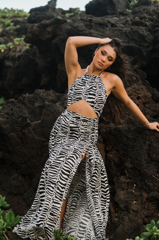 Strong Halter Dress | Kamakani Flow Safari Stripe