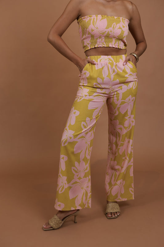 Hele Palazzo Pant | Puakenikeni Mustard/Pink