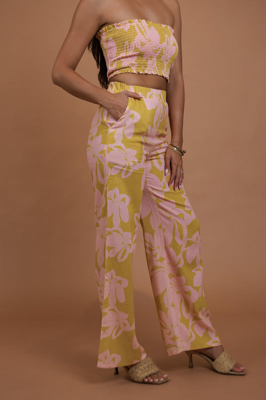 Hele Palazzo Pant | Puakenikeni Mustard/Pink