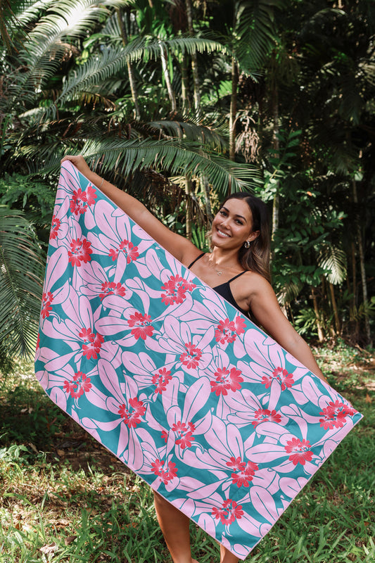 Microfiber Towel | Naupaka Teal/Pink