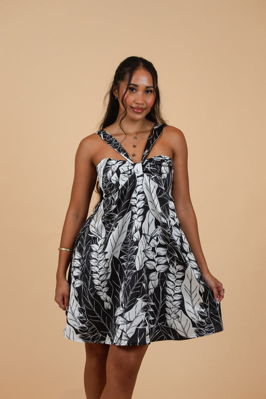 Haunani Short Dress | Heliconia Breeze Black/White
