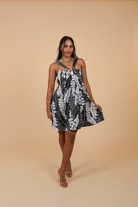 Haunani Short Dress | Heliconia Breeze Black/White