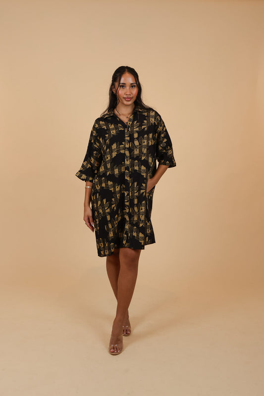 Aloha Button Down Dress | Palaka Fern Black