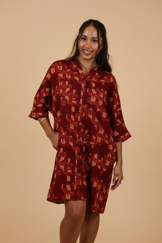 Aloha Button Down Dress | Palaka Fern Red