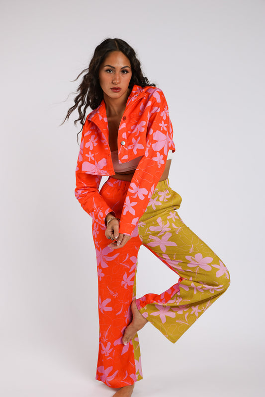Hele Palazzo Pant | Hibiscus Red/Olive