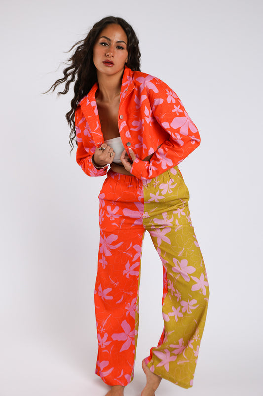 Hele Palazzo Pant | Hibiscus Red/Olive