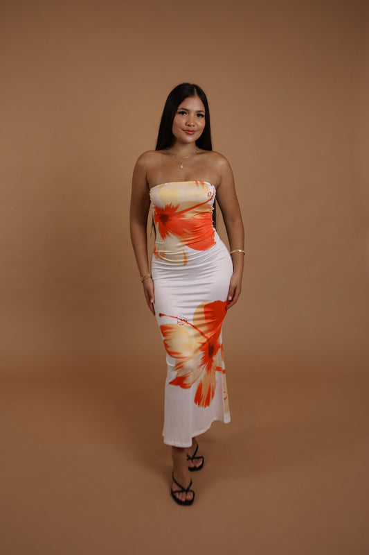 Kapua Long Dress | Boutique Floral Orange