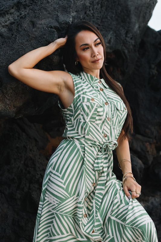Evergreen Long Dress | Koa Flow Honeydew LexBreezy Hawaii Evergreen Long Dress | Koa Flow Honeydew LexBreezy Hawaii