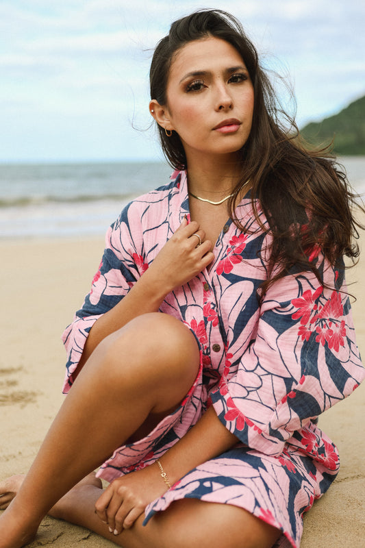 Aloha Button Down Dress | Naupaka Pink