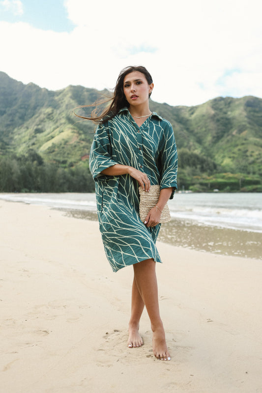 Aloha Button Down Dress | Upena Green